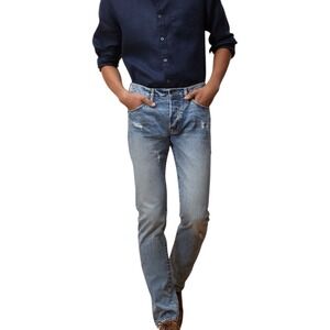 Todd Snyder Selvedge Button Fly Straight Leg Denim Jeans Destroyed Wash 32 x 34